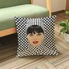 Pop Art Fashion Girl Plaids Lip Print Throw Pillow Home Decor Retro Outdoor Decorative Square Chair Cushion For Car Seat 45X45Cm