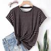 Striped Casual Sports Women's T-shirt Summer Round Neck Short Sleeved Element Pattern Checkered Loose Fit T-shirts