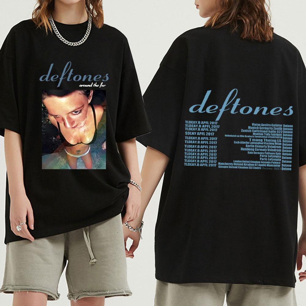 Deftones Around The Fur Tour Band Concert T-Shirt Punk Hip Hop T-Shirts Gothic Retro Oversized Tee Shirt for Unisex Streetwear
