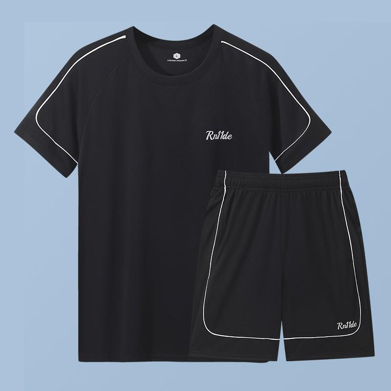 Mens Quick-Dry Ice Silk Sport Set Short Sleeve T-Shirt Shorts Running Gym Badminton