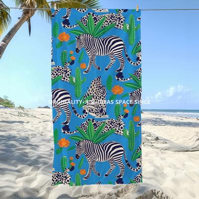 Zebra Leopard Cactus Tropical Beach Towel Patterned Sunscreen And Windproof Suitable For Swimming Pool Camping Travel