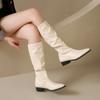 Fashion Shoes Female 2024 Knee-High Women's Boots Classics Modern Boots Women Pleated Sewing Pointed Toe Low Heel Slip On Ladies Shoes