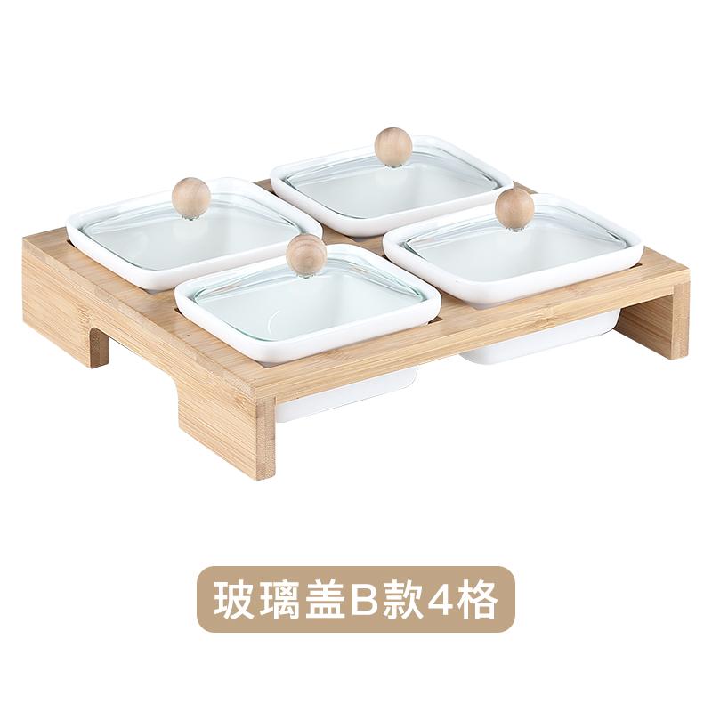 Белая керамическая тарелка для закусок Поднос для закусок Деревянная крышка Стеклянная крышка Деревянные поддоны Набор тарелок для закусок Сухофрукты Фруктовая чаша Поднос для конфет