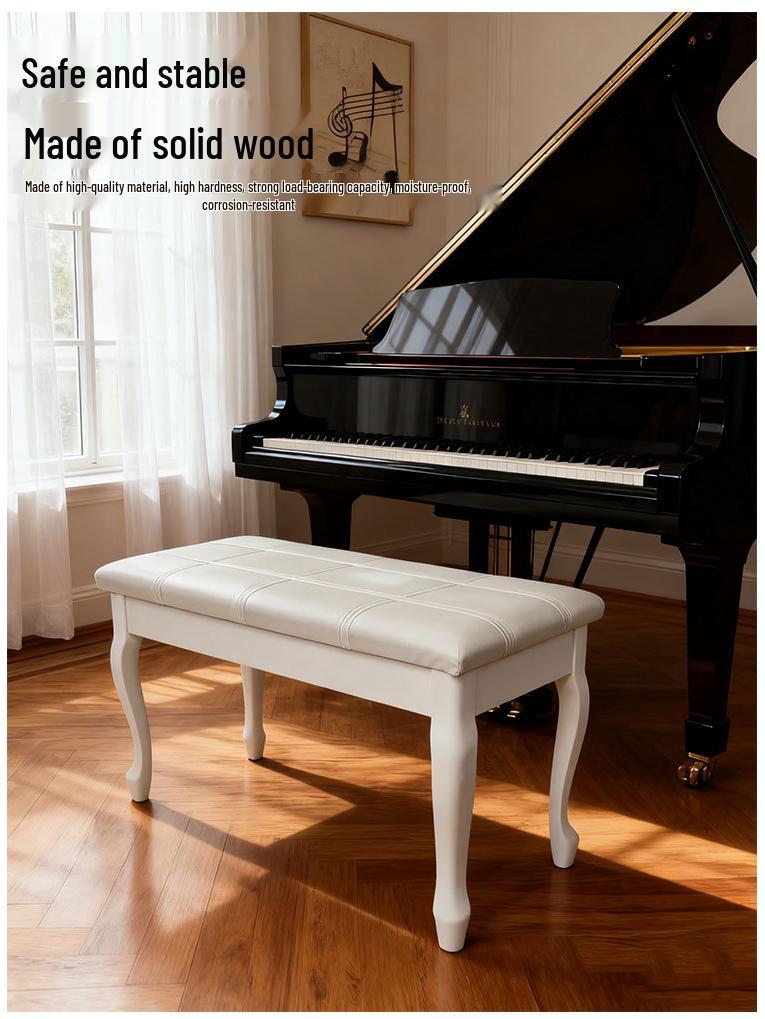 Double Piano Bench with Wooden Legs and PU Leather Cushion