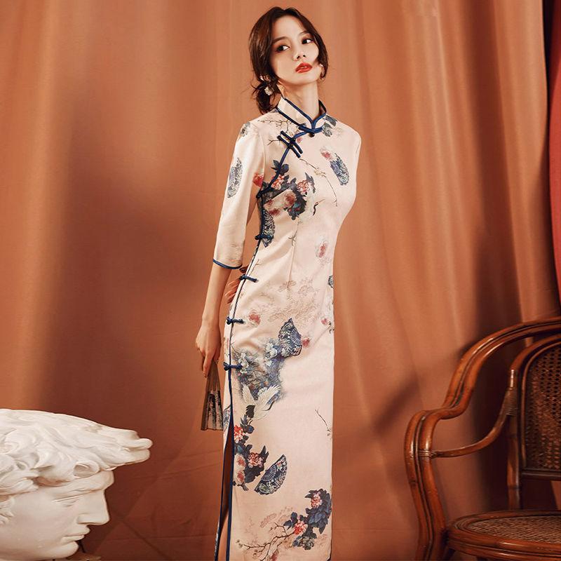 Улучшенное повседневное платье Cheongsam с короткими рукавами в китайском стиле в стиле ретро