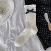 Vintage Button-Down Socks Simple Navy Blue Jewelry Socks Polka Dot Bow Korean Puppy Mid-Tube Cotton Socks