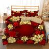 Golden Red Rose King Queen Duvet Cover Romantic Floral Bedding Set Valentine's Day Flowers Quilt Cover Polyester Comforter Cover
