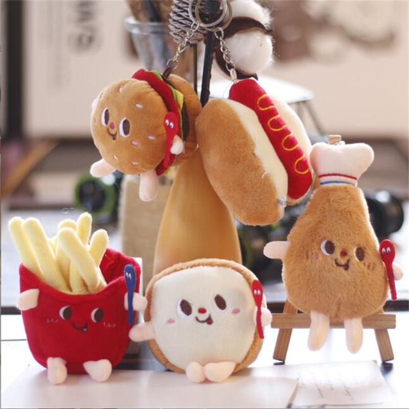 11CM Creative Bread Plush Toy Hamburger Bag Pendant Key Chain Chicken Leg Doll Stuffed Food Pendant For Christmas Gifts
