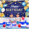 KatchOn, XtraLarge Gold and Blue Happy Birthday Banner - 72x44 Inch | Blue and Gold Birthday Backdrop for Happy Birthday Decorations | Party