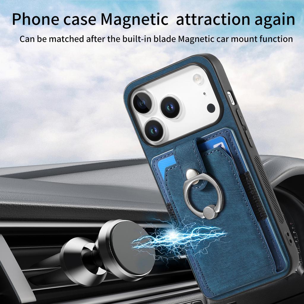 For iPhone 17 Pro Phone Case Leather Back Cover with Card Slots Kickstand