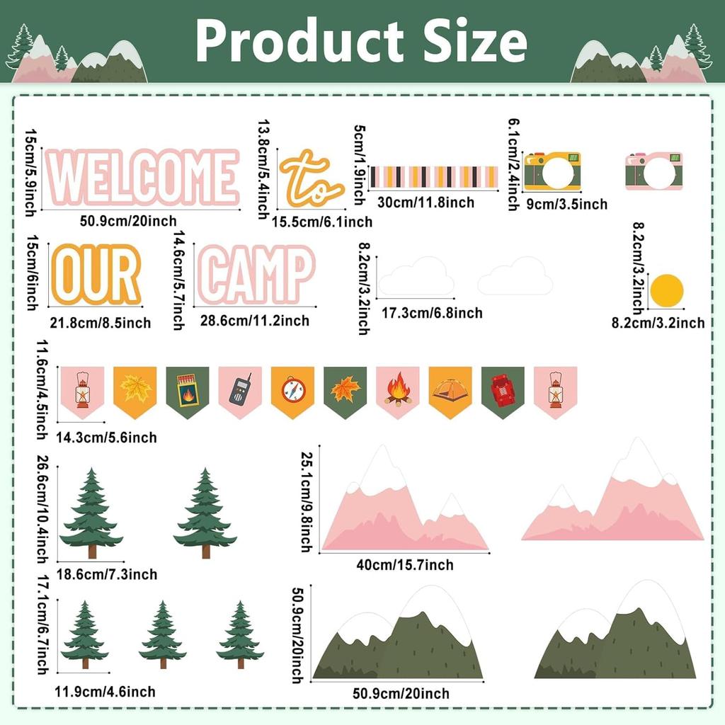 Camping Bulletin Board Set Woodland Classroom Decor Welcome to Our Camp Forest Mountain Classroom Decorations Border Adventure DIY Photo Craft Camper