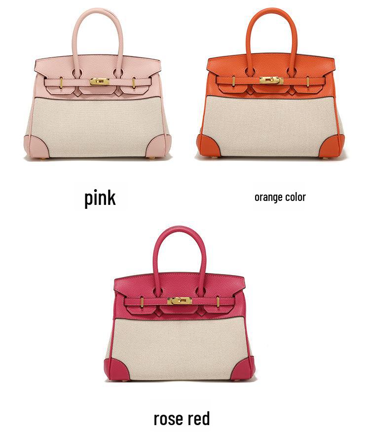 Весна 2025 г. Женская сумка через плечо из кожи и холста контрастного цвета