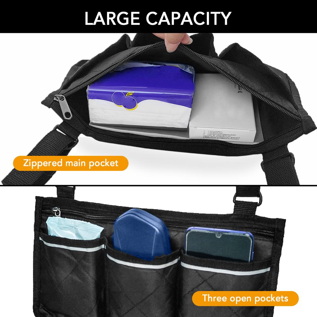 Wheelchair Armrest Side Bags with Reflective Strips Wheelchair Side Hanging Storage Bag Pouch for