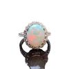 TEMU Vintage Alloy Inlaid Opal Ring - European & American Ladies' Engagement Ring