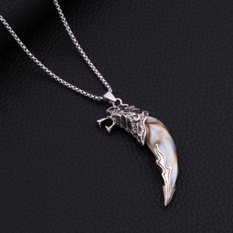 Подвеска с головой дракона и зубом волка: Ожерелье из нержавеющей стали в стиле панк-ретро в этническом стиле для мужчин