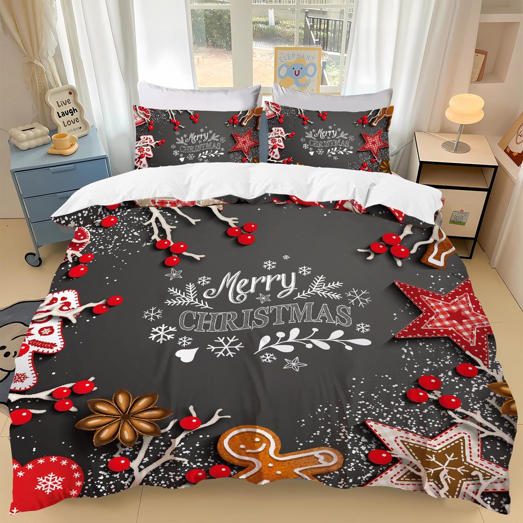 Рождественская серия Трехпредметное постельное белье Цифровая печать Рождественское письмо Набор стеганого одеяла