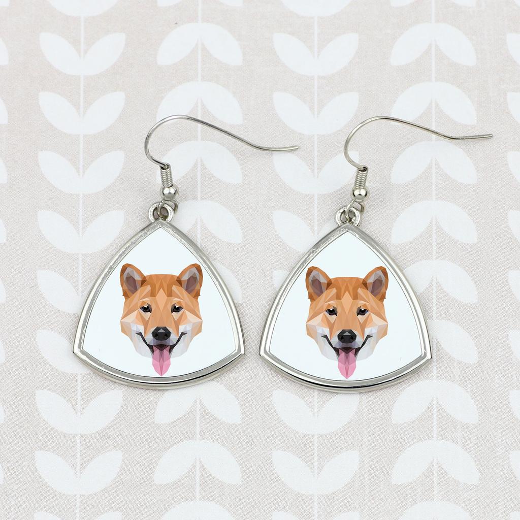 Shiba Inu -Kolczyki Ze Zdjęciem I Napisem Geometryczne Pies Art-Dog