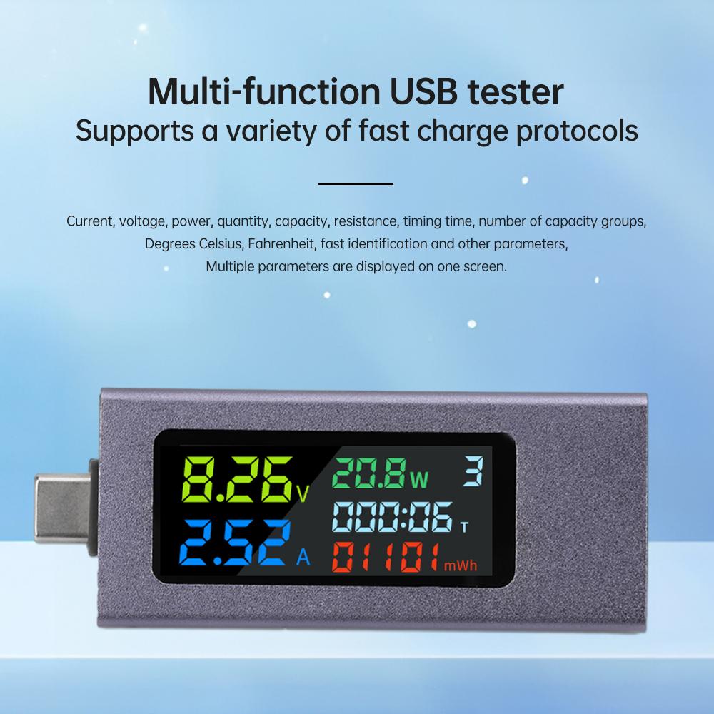 Type-C Colour Display Voltmeter Ammeter Power Meter Capacity Tester DC 4.5~50V 0-8A Real Time Detection Capacity Reset Zeroing