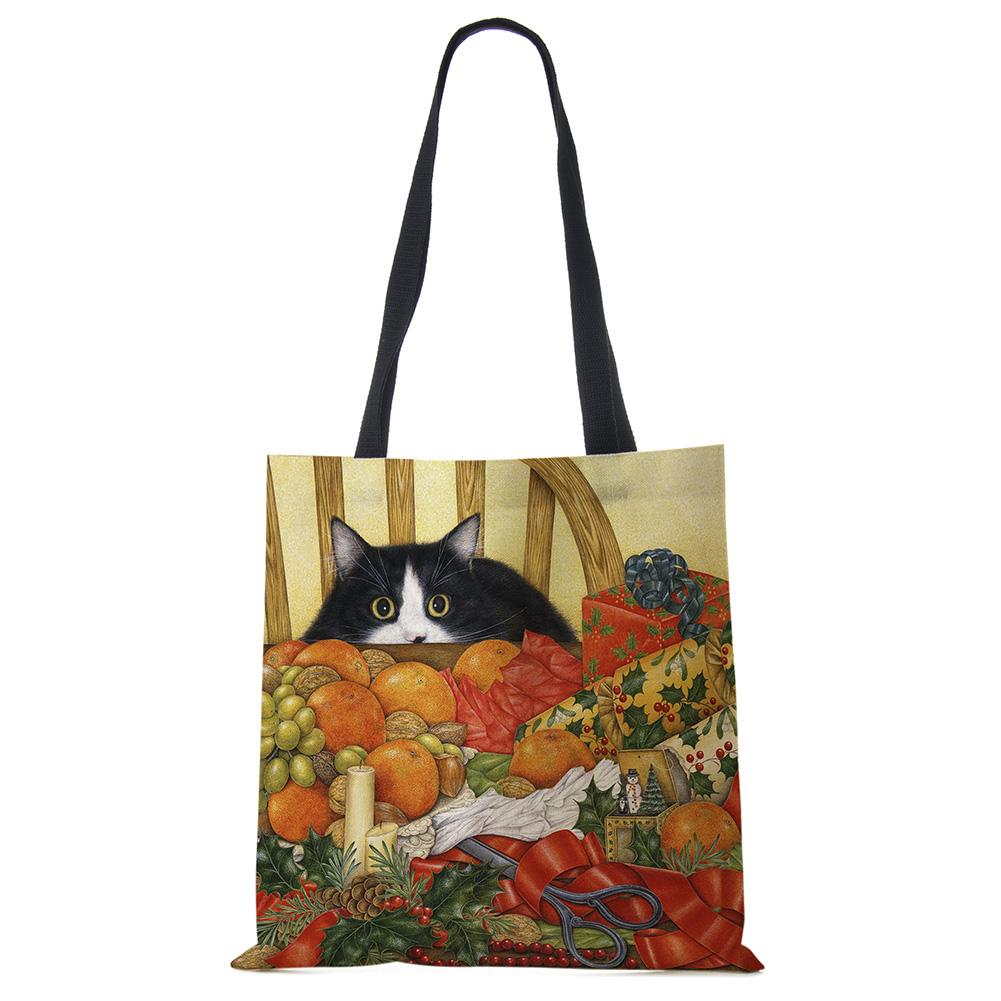 Cute Cat Flower Painting Print Womens Designer Tote Bags Women Handbag Large Shopping Bag Foldable For Groceries CLE