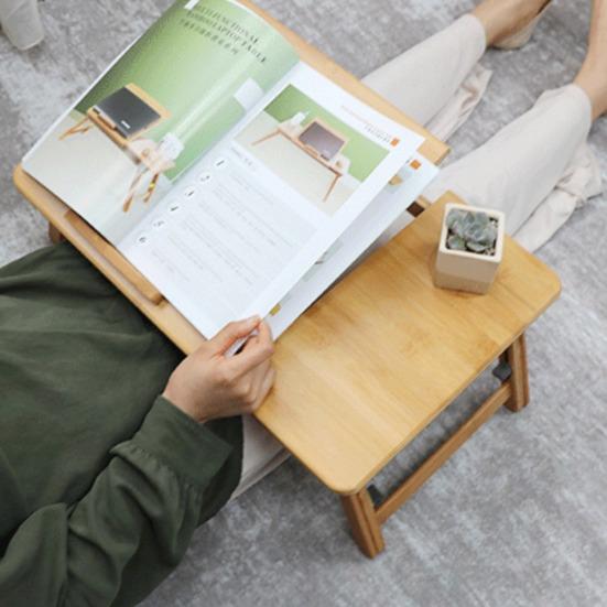 Регулируемый бамбуковый стол для ноутбука с эффектом охлаждения вентилятором, откидной верхний ящик, складной прикроватный столик