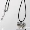 Korean-Style Silver Beaded Bow Necklace - Elegant Clavicle Chain for Women