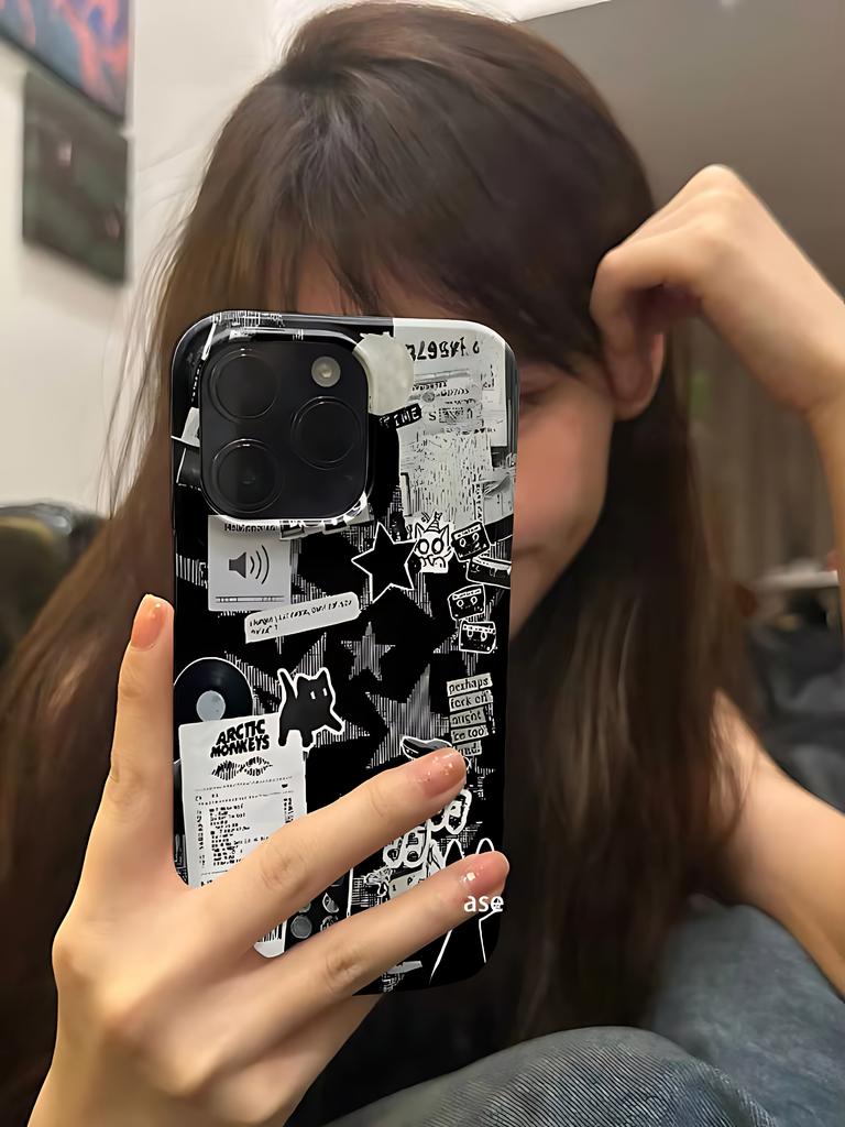 Стиль Ins Черно-белые наклейки Чехол для телефона для iPhone 17 16 15 14 13 12 11 Air Pro Max X XS XR 7 8 Plus Глянцевая пленка Жесткая поликарбонатная крышка