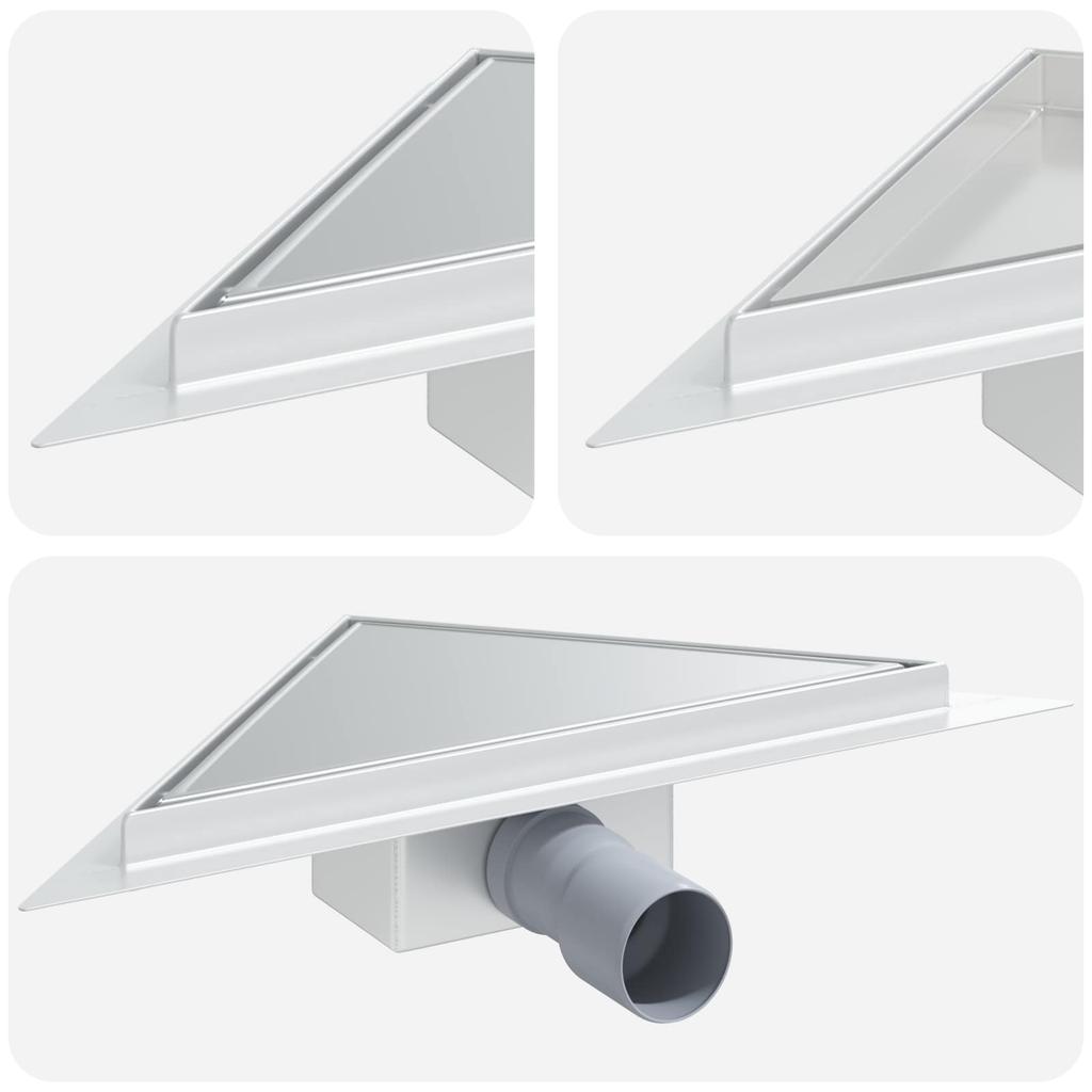 2 in 1 Triangular Shower Drain Silver 32 x 32 x 7.5 cm