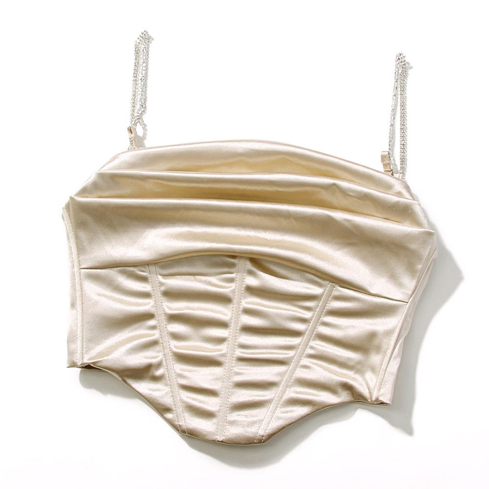 Stretch Satin Diamond Chain Sling Slim Fit Corset Crop Top Women Short Corset Female Summer Camisoles