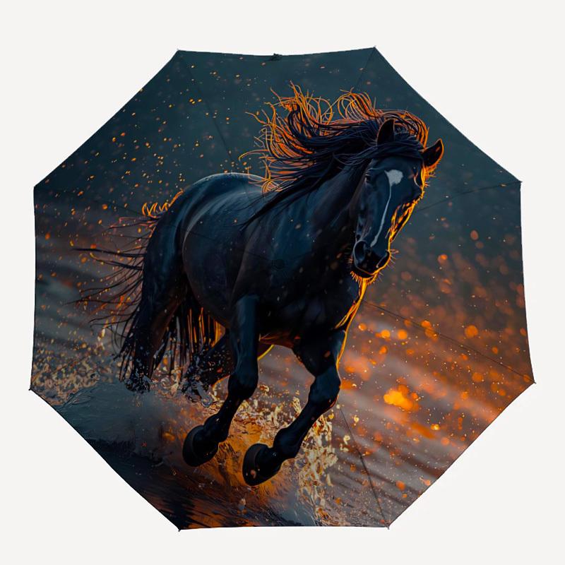 1pc Black Stallion Equine Power Automatic Open/Close Umbrella 8-Rib Strong Frame, Portable Travel Umbrella for Women & Men, Birthday Gift Parties 013