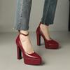 Glossy Patent Leather Pumps Women Super High Heels Thick Sole Platform Shoes Woman Pointed Toe Ankle Buckle Party Wedding Pump