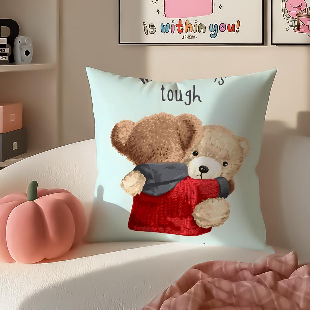 Childishhearted And Friends Teddy BearB Cushion Cover Pillowcase Short Plush Invisible zipper Room Sofa Cushion Cover
