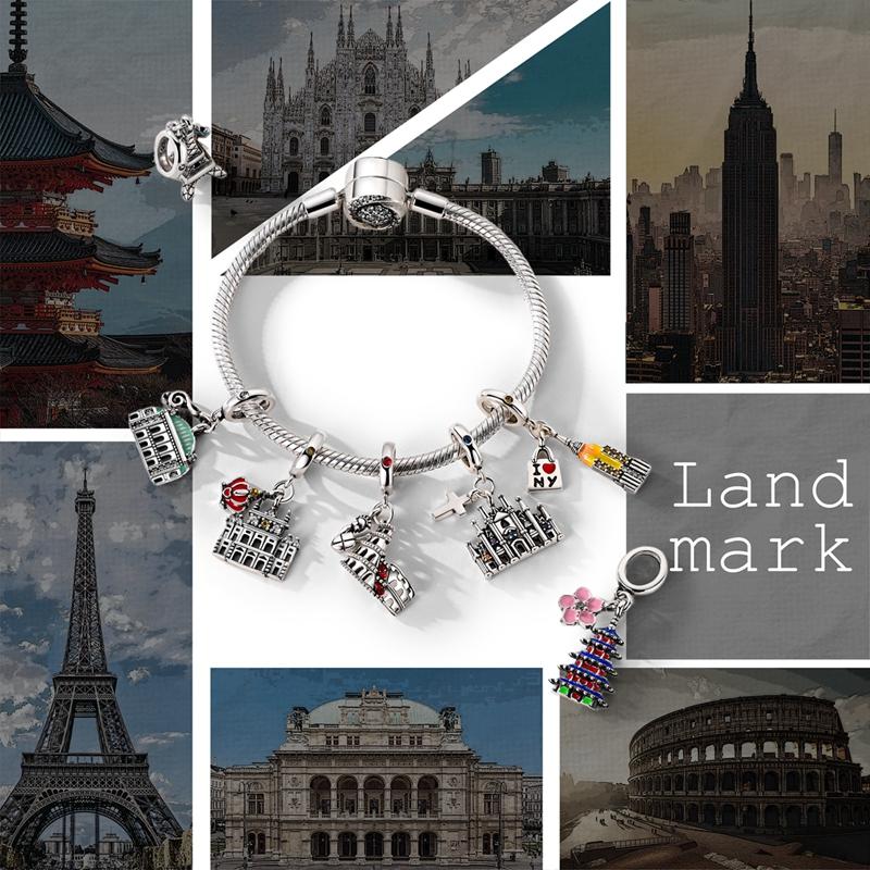 Оригинальные медные шармы-бусины Париж Эйфелева башня Церковь Подвеска Подходит для браслета Бангла Подвеска Женские DIY Ювелирные изделия Подарок