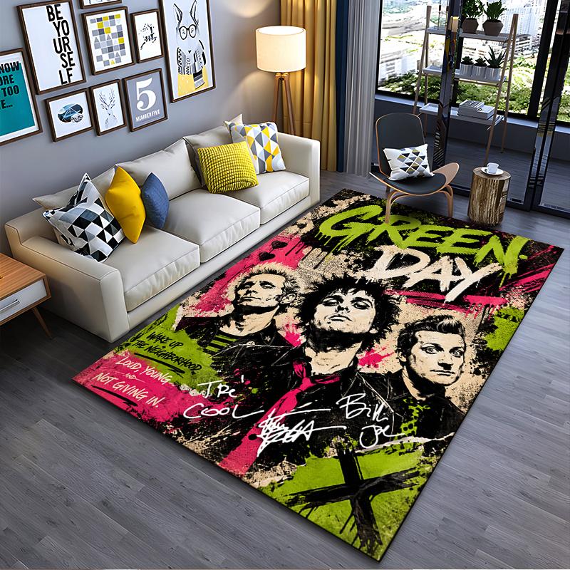 Area Rug, Green Day Band Punk Rock Art Print, Man Cave Decor, Non-Slip Mat