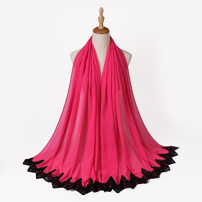 Новый жемчужный шифон Малайзия Мода Черные кружевные шарфы Мусульманский шаль Однотонный мягкий тюрбан Повязки на голову