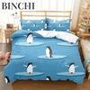 Cartoon Penguin Duvet Cover Collection For Boys Girl Animated Antarctic Animal Polyester Quilt Cover White Black King Queen Size