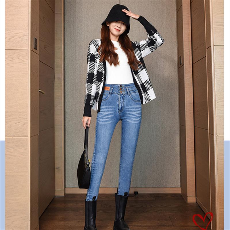 2022 New Autumn Winter Korean Stytle simpleHigh Waist Jeans Slim Feet Denim Pencil Pants Retro High Street Fashion Harajuku Jean