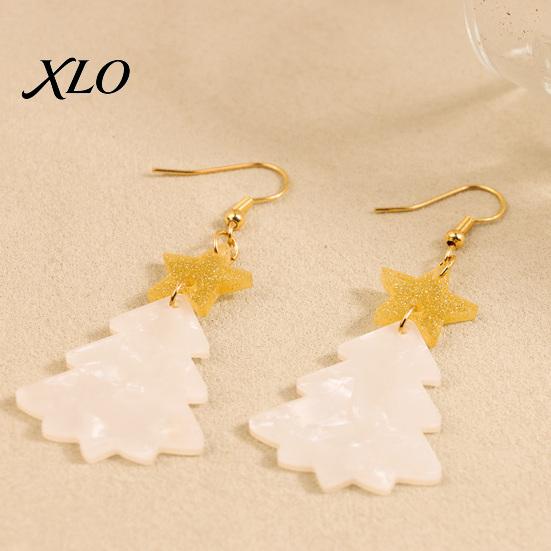 Lightweight Holiday Earrings for Women 1 Pair Christmas Tree Earrings, Glitter Acrylic Star Xmas Shape Festive Party Accessories Dangle Jewelry