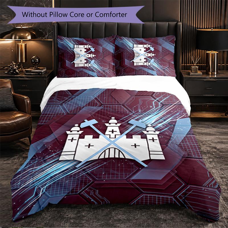 West Ham United Football 3 Piece Bedding Set Soft Duvet Cover Set with Pillowcases Printed Bedroom Decor Set for Home