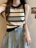 Women's French Retro Striped Knitted Tank Top - Color Block Sleeveless Base Shirt