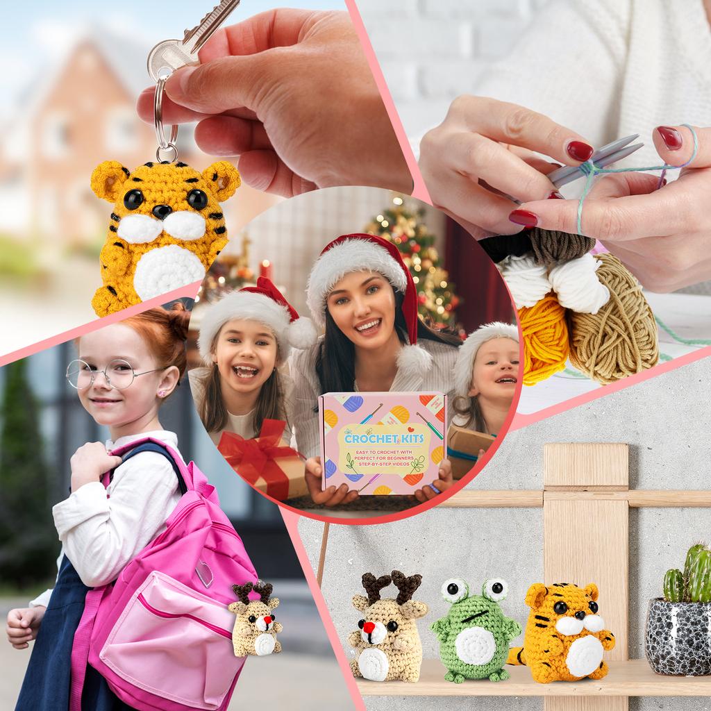 3Pcs Crochet Kit for Beginners Complete Crochet Knitting Kit Adorable Animal Crochet Starter Pack DIY Crochet Craft Kit