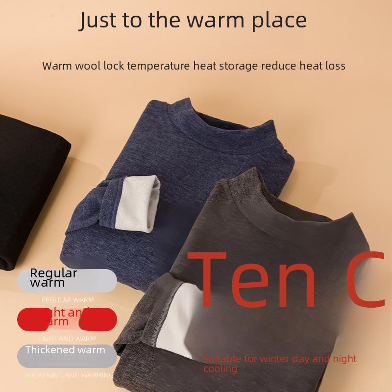 Men's Thermal Cashmere Silk Velvet Half-Turtleneck Suit for Winter Warmth