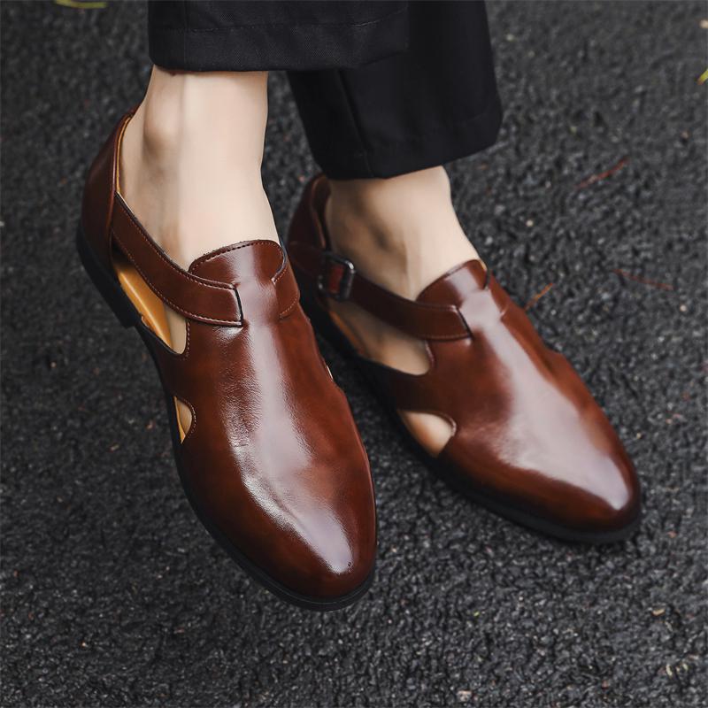 Модные сандалии летние мужские удобные полые нескользящие мягкие прохладные легкие дышащие универсальные классические носимые модные повседневные кожаные сандалии