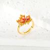 Korean Trend Red Zircon Maple Leaf Opening Adjustable Rings for Women Fashion Gold Color Statement Ring Jewelry Party Accessories