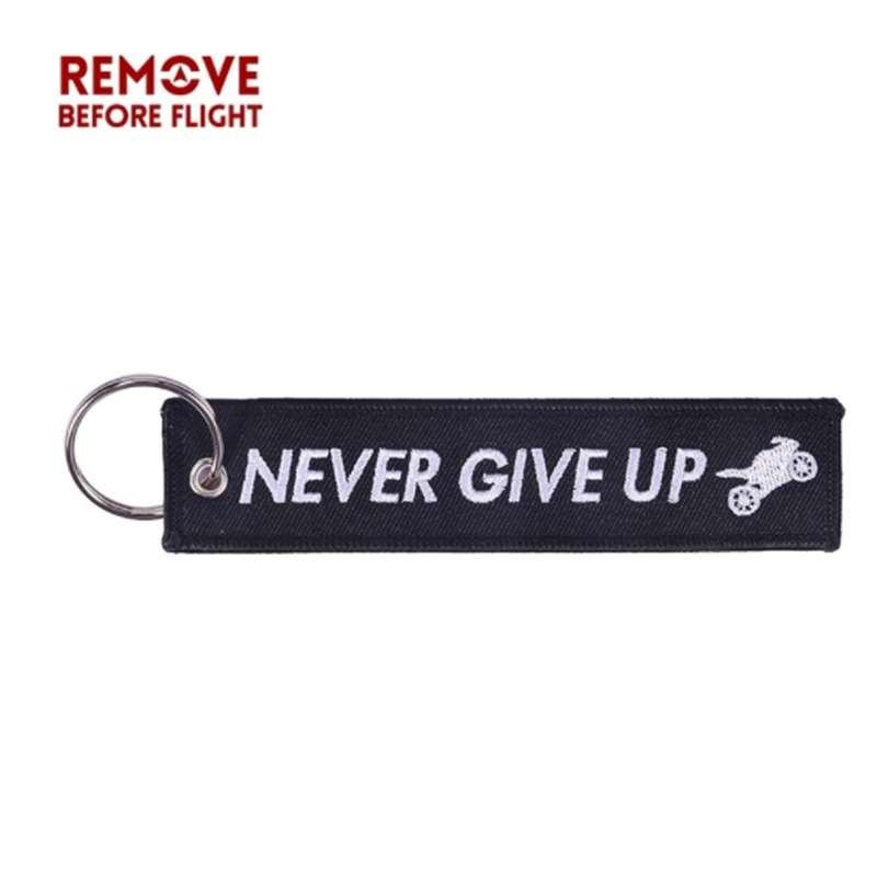 Remove Before Flight Keychain Never Give Up Letter Motor Key Rings Fashion Jewelry