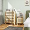 Bedside Table with Rattan Element, Side End Table with Shelf and Cupboard, 39cmx35cmx60cm, Set of 2, Natural