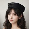 PU Chain Captain Hat Black Leather Buckle Vintage Beret Photo Sailor Hat  Summer Season