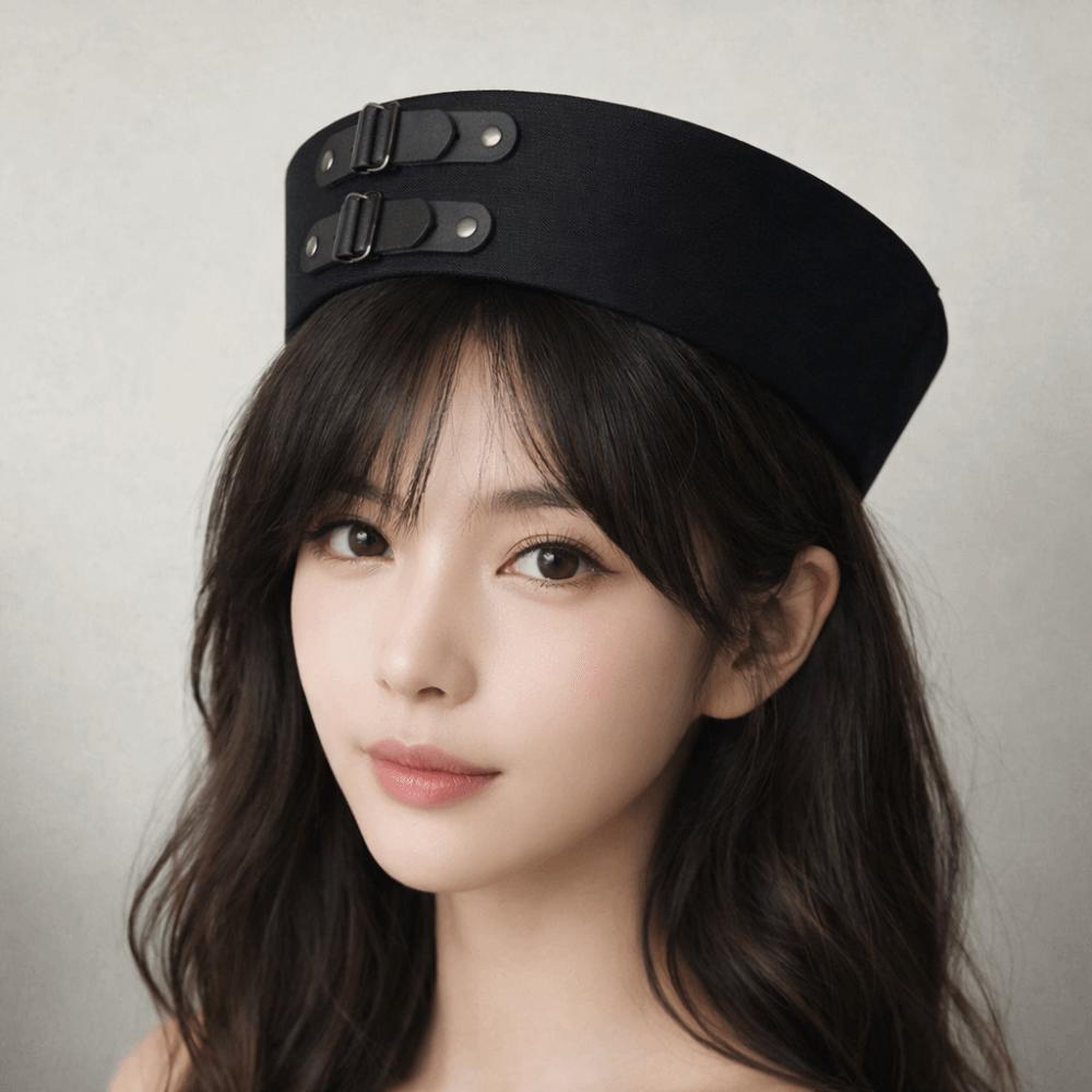 PU Chain Captain Hat Black Leather Buckle Vintage Beret Photo Sailor Hat Summer Season