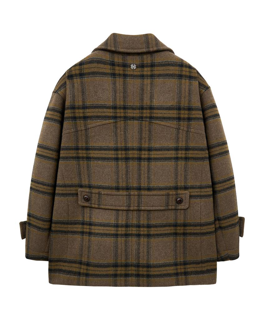 Ungimmick Double Breasted Check Pea Coat (Brown)