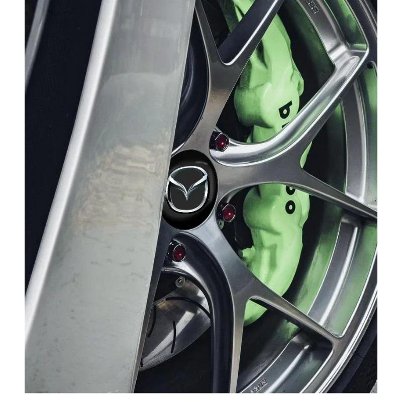 Комплект из 4 эмблем-колпачков на центр ступицы колеса с логотипом Mazda - 56 мм Прочные наклейки для различных моделей