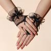 Gothic Short Black Gloves Female Lace Bridal Wedding Halloween Lolita Dress Net Gauze Bow Hand Sleeve Fishnet Gloves